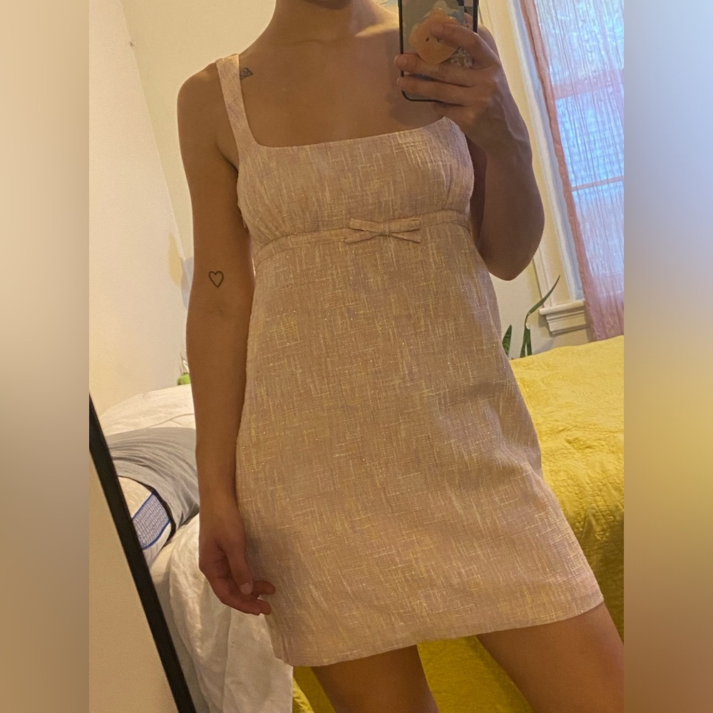 Rumored Pink and Yellow Plaid Tweed Retro styled Mini Dress in size S
